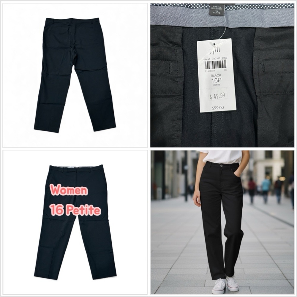 Women’s J. Jill 16 Petite Chino Khakis Trousers Pants Black Straight Stretch NWT